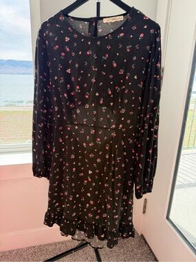 Rewind Black Midi Dress with Pink Floral Print
